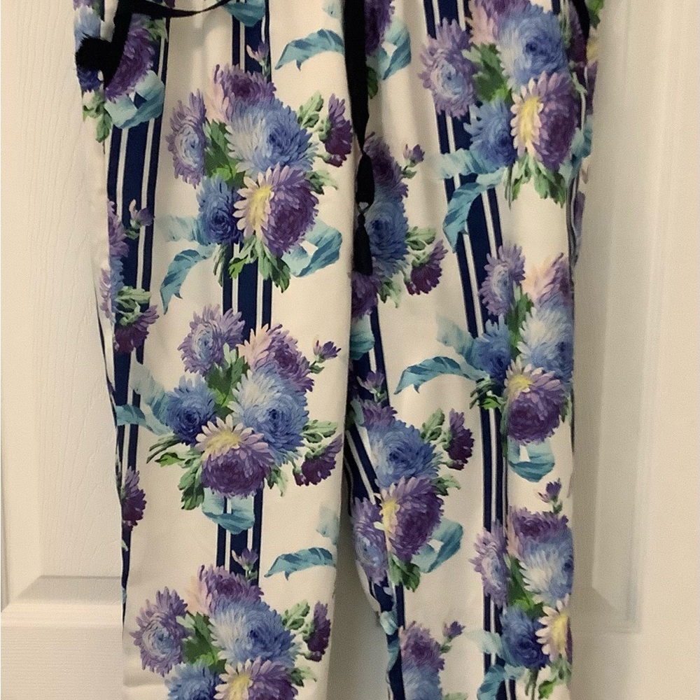 J crew women’s pants Re - imagined,blue purple floral,elastic waist,size 6